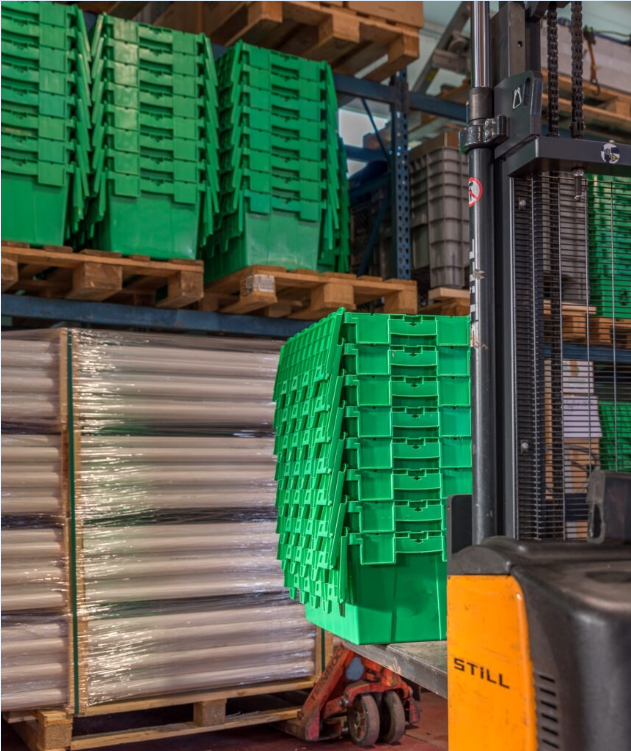 ロジスティック 梱包 移動 プラスチック トート 収納 容器 大型 積み立て 可 蓋付き 収納 可 4